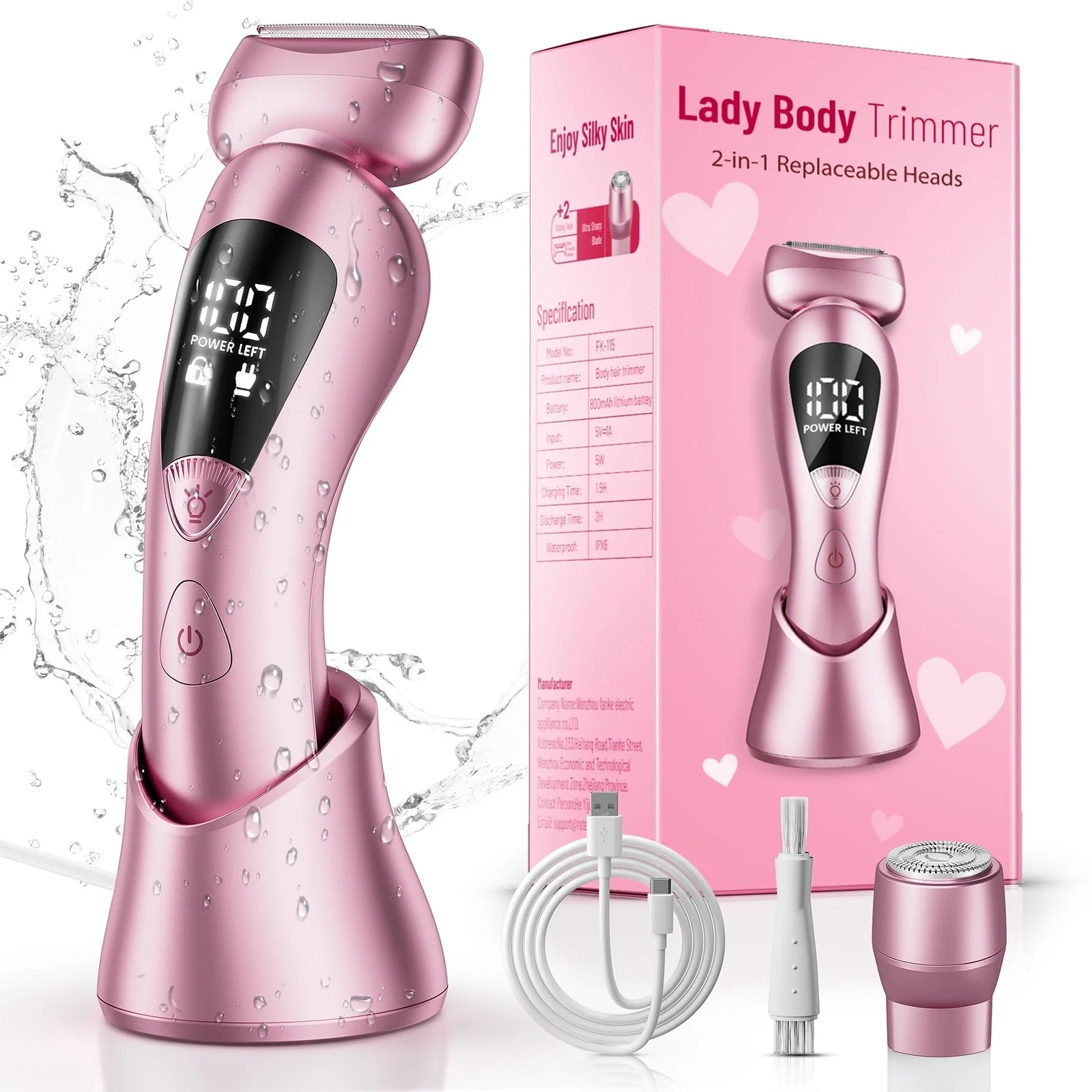 Electric Razor for Women, 2-In-1 Womens Electric Razor, Rechargeable Cordless Bikini Trimmer Shaver, IPX7 Waterproof Wet Dry Body Pubic Hair Trimmer, Lady Shaver for Face, Underarm & Legs